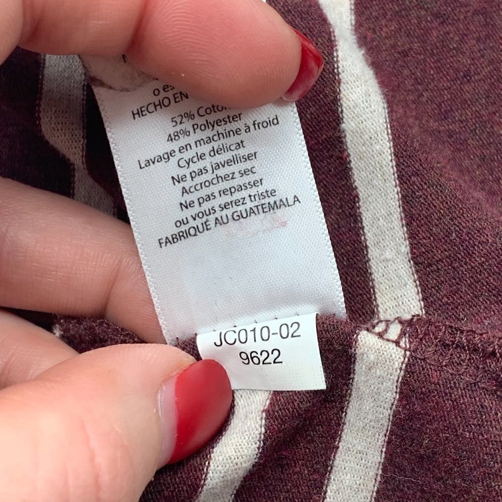 🎉LuLaRoe Maroon w/ Cream Stripe Long Sleeve Mark - Picture 7 of 8